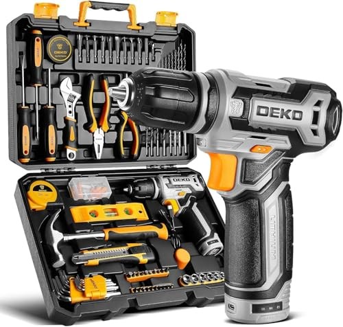 Power Drill Tool Set Kit: Cordless Drill Tool Box with 12V Battery Grey