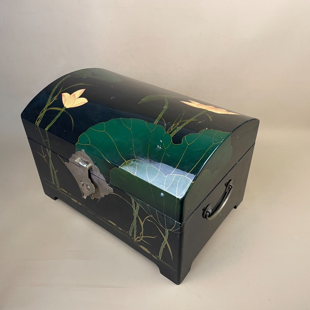 Oriental Black Lacquer Wooden Box Rectangular Trinket Jewellery Keepsake Chest