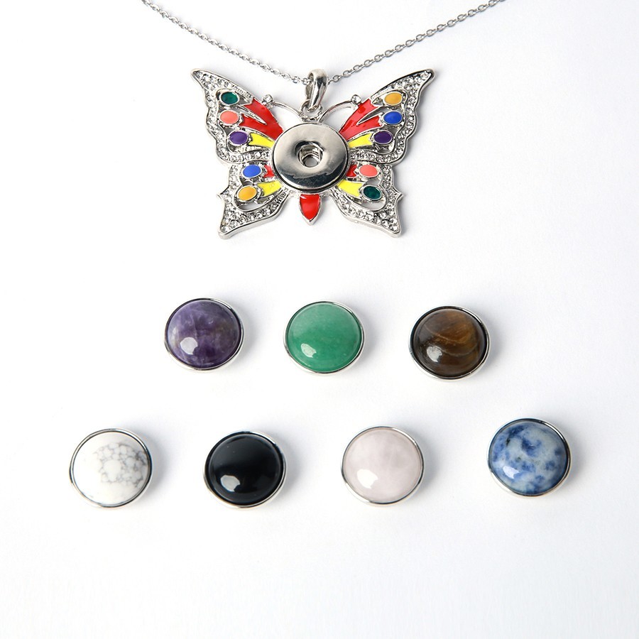 Dream Forest Series. Natural Crystal Gemstone Button Necklace