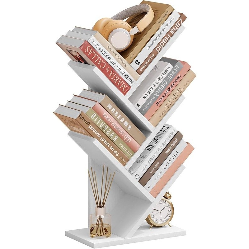 Multifunctional 4 Tier Rustic Tree Bookcase Space Saving Organizer Home Office