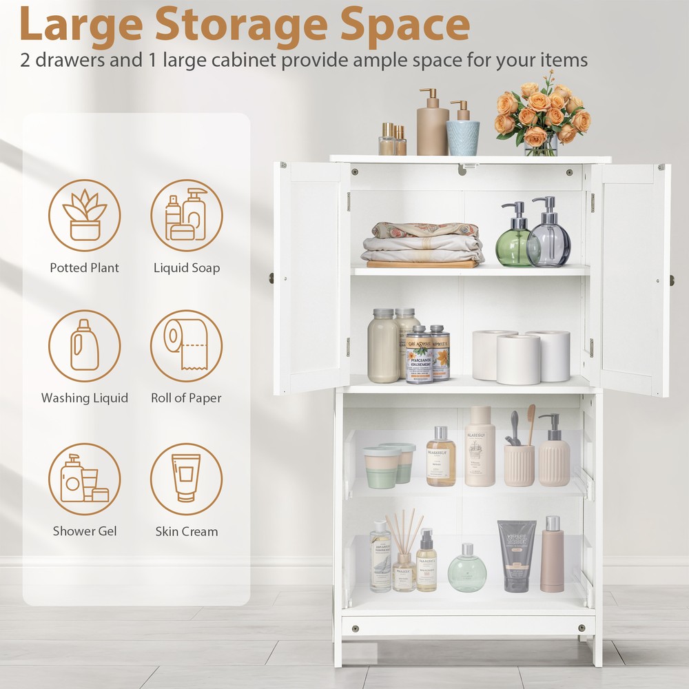 Storage Floor Cabinet Freestanding Entryway Storage Unit Console Table White