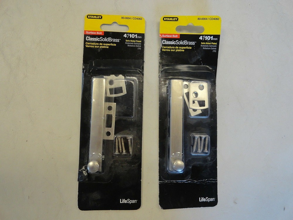 STANLEY SOLID BRASS SURFACE DOOR BOLT / LATCH PAIR OF (2) 80-0004 / CD4060