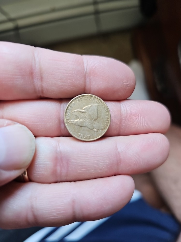 1857 Flying Eagle 1c One Cent Coin XF/AU Condition, Solid Strike