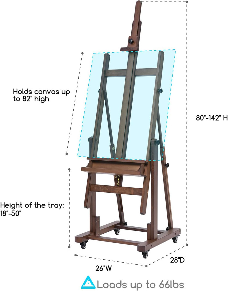 Extra Large H-Frame Studio Easel - Solid Beech Wooden Artist Professional Heavy-