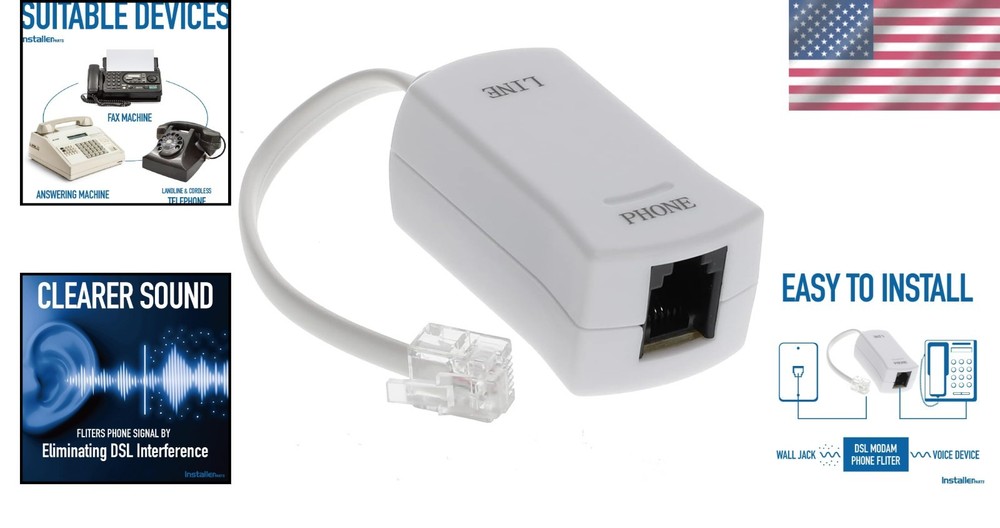 Compatible DSL Modem Filter 2-Port Ivory for Phone Line Interference Elimination