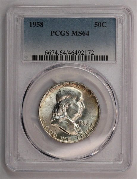 1958 Franklin Half Dollar PCGS MS64 Subtle Toning