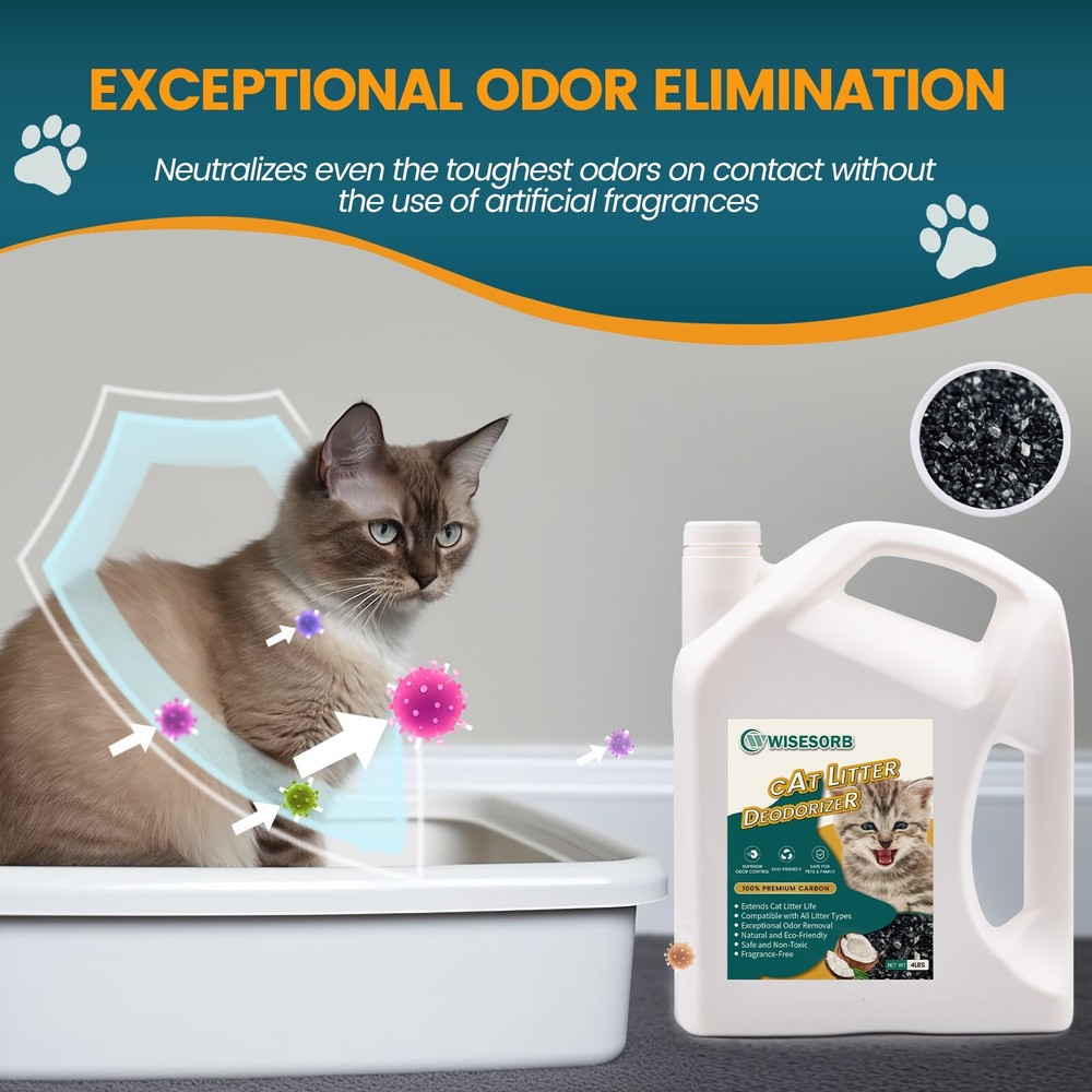2Pcs 4LBS Cat Litter Deodorizer Activated Carbon, Odor Eliminator Absorbers