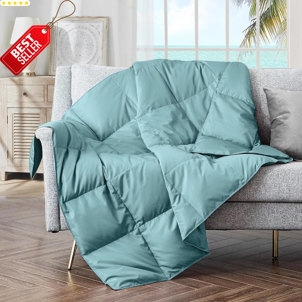 Soft Feather Down Throw Blanket Lightweight Packable 50x70 Teal Blue US