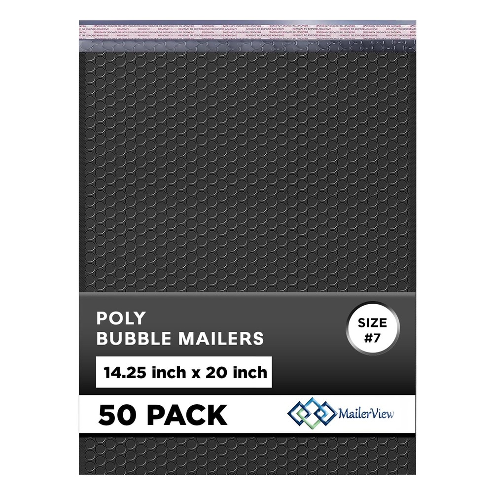 Black Extra Large Poly Bubble Mailers 14.25"x20" / 50 Pack, Jet