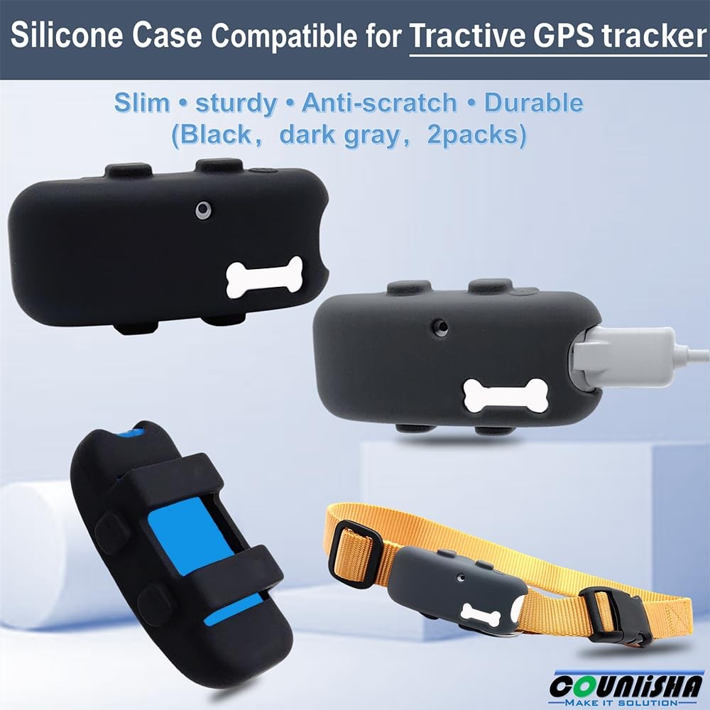 2 Pack Silicone Holder Compatible for Tractive GPS Pet Tracker,Rubber black
