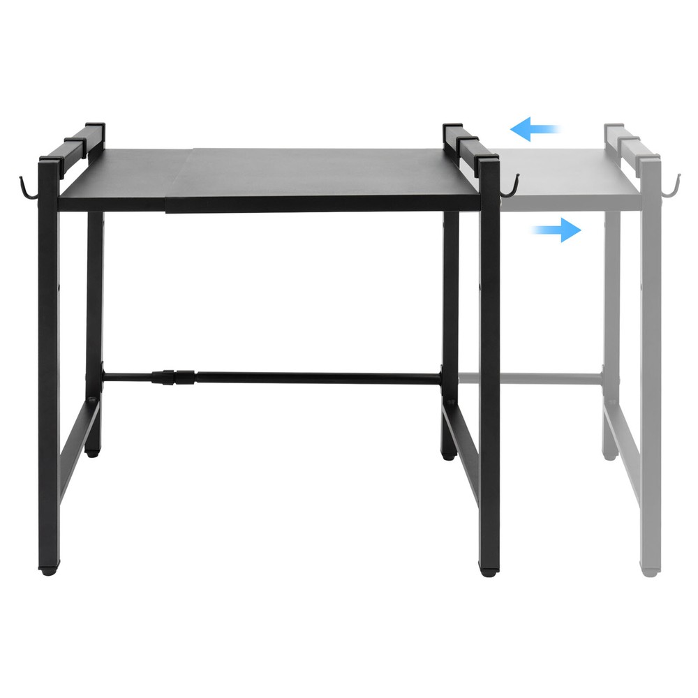 Adjustable Microwave Stand Black Oven Shelf Kitchen Countertop Organizer W/ Hook