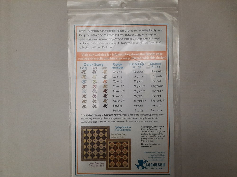 Bloomington Quilt Pattern - Toadusew #TCC10710