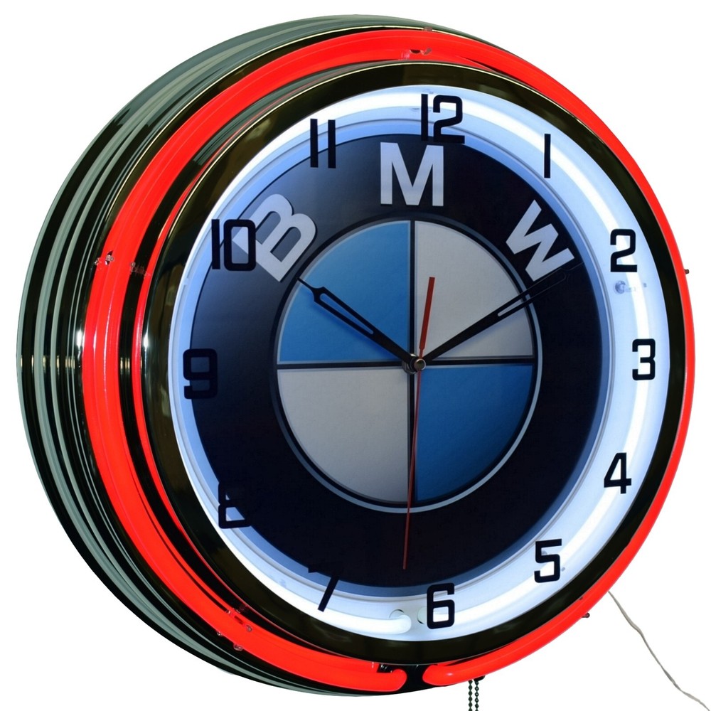19" BMW The Ultimate Driving Machine Double Neon Clock Man Cave Decor (Red)