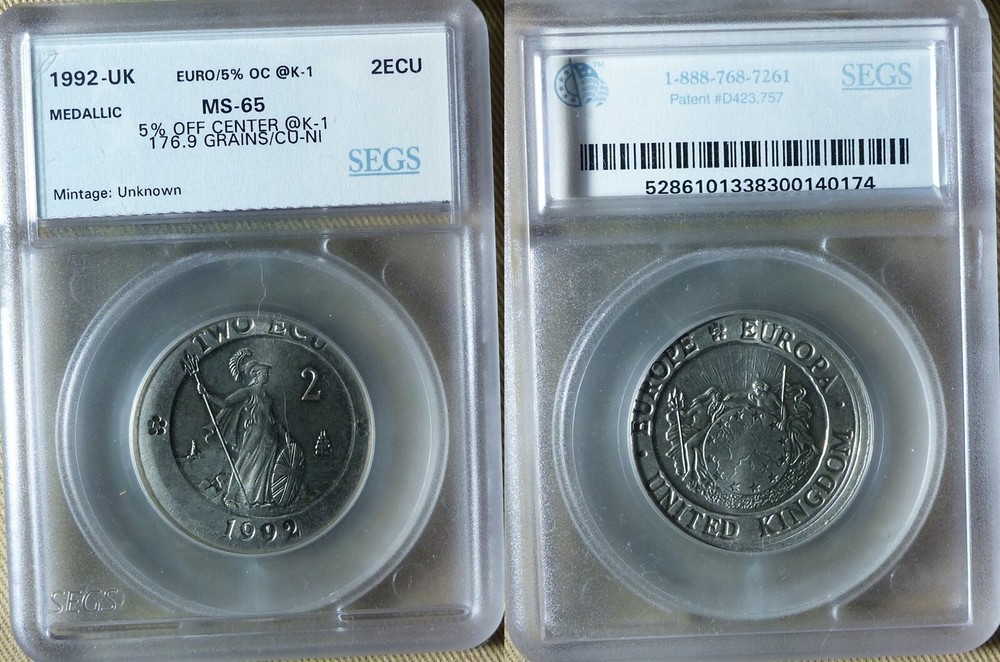 Error:Europa Pattern 1992 UK 2 Ecu 5% Off Center MS65 CT197