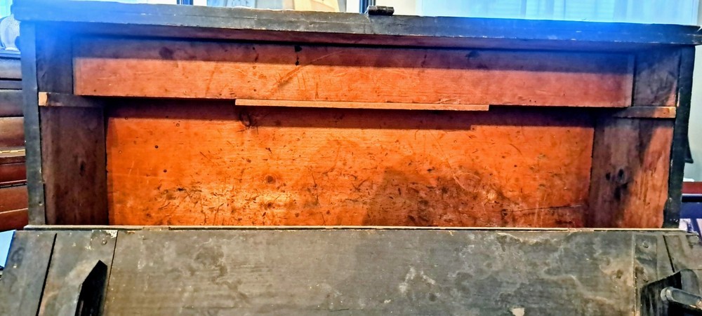 Antique Handmade Rustic Solid Wood Carpenter Tool Storage Box Chest