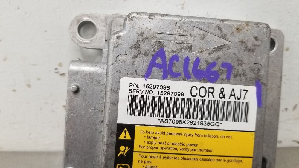 09 CHEVY CORVETTE C6 SRS CONTROL MODULE 15297098