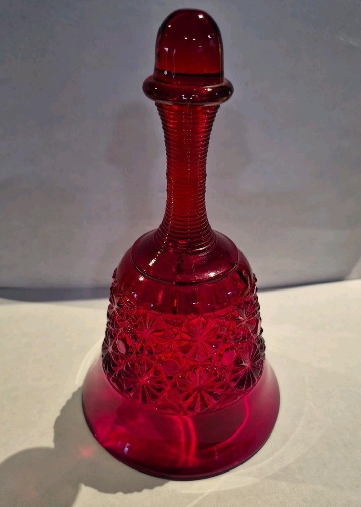 ☆Fenton Ruby Red Bell Daisy & Button Ribbed Handle Ruffle Edge Red Glass Vintage