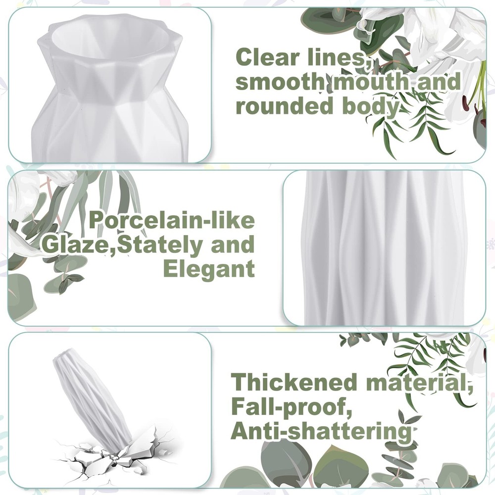 Hoolerry 16 Pcs White Polyethylene Flower Vase, Ceramic Look, Unbreakable, De...