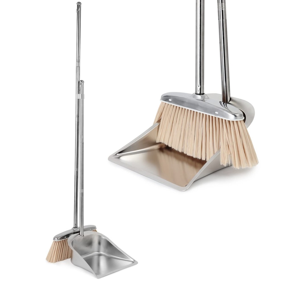 VOOWO Broom and Dustpan Set, Silver Set