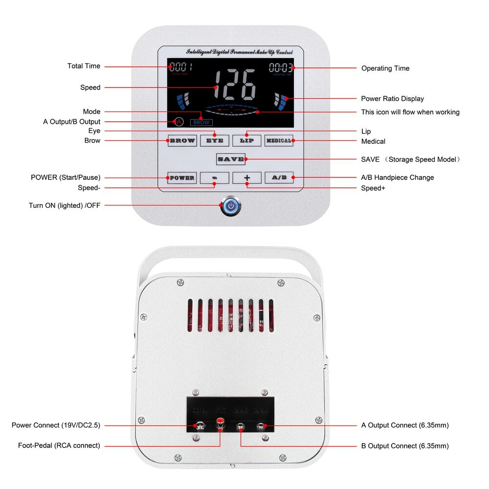 Permanent Makeup Machine Pen Kits For Eyebrow Lips LCD Power Supply 10Pcs Needle