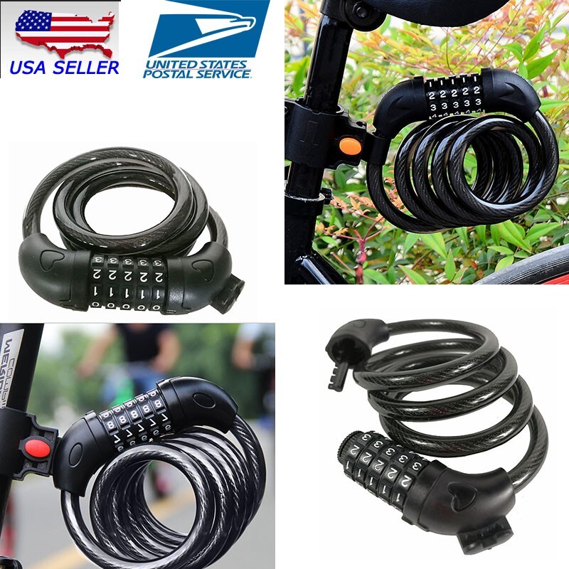 TECHTONGDA Black Bicycle Cable Chain Lock 5 Digit Combination Password New