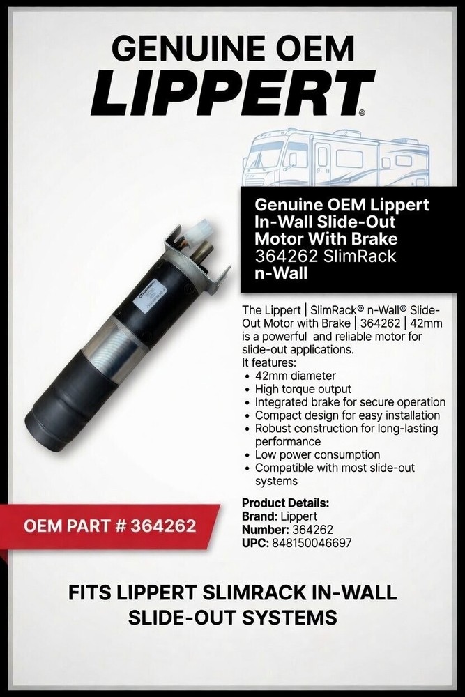 Genuine OEM Lippert In-Wall Slide-Out Motor With Brake 364262 SlimRack