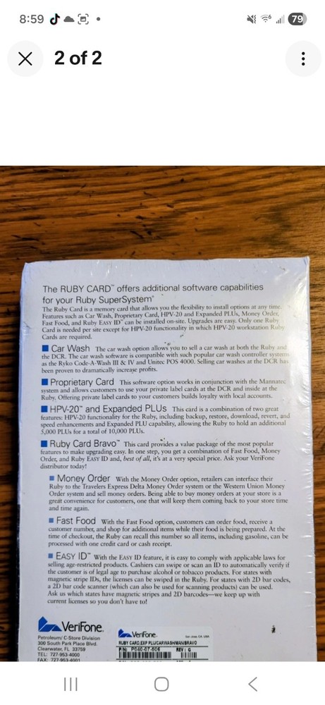 VeriFone Ruby Card Software Options for Ruby SuperSystem P040-07-506