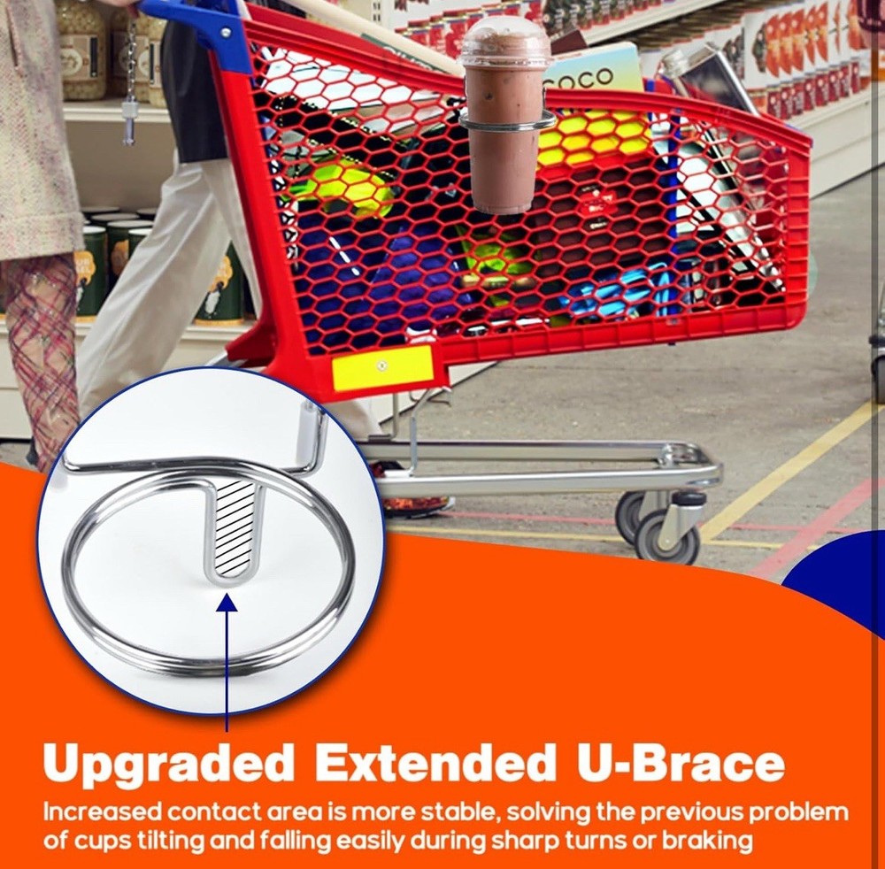 4 Pcs Portable Shopping Cart Cup Holders – Coffee & Drink Holder, Silver New