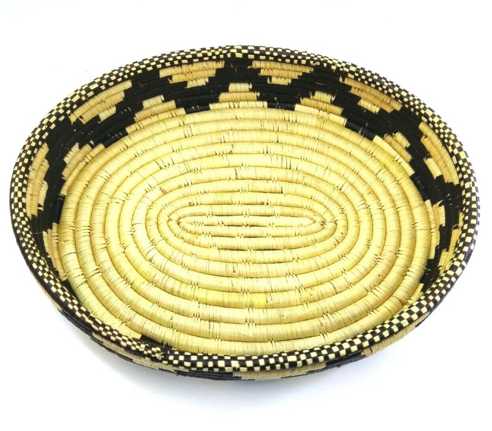 Coil Woven Storage Basket Geometric Pattern Oval
