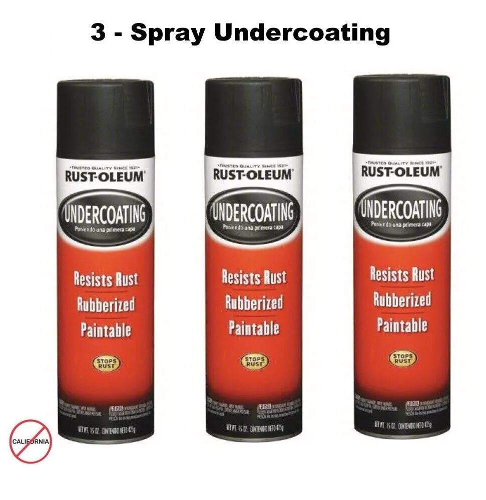 3 PACK Spray Black Rubberized Undercoating Aerosol Cans Stops Rust Formula NEW