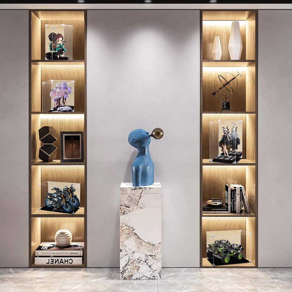 Acrylic Display Case Clear Action Figure Display Case with Mirrored Back, Dus...