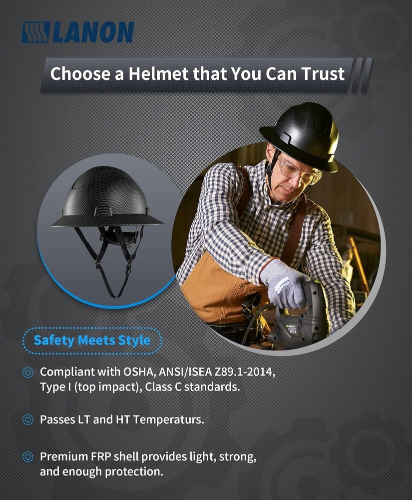 LANON Full Brim Hard Hat, OSHA Construction Work Approved, Grey Dots Design,...