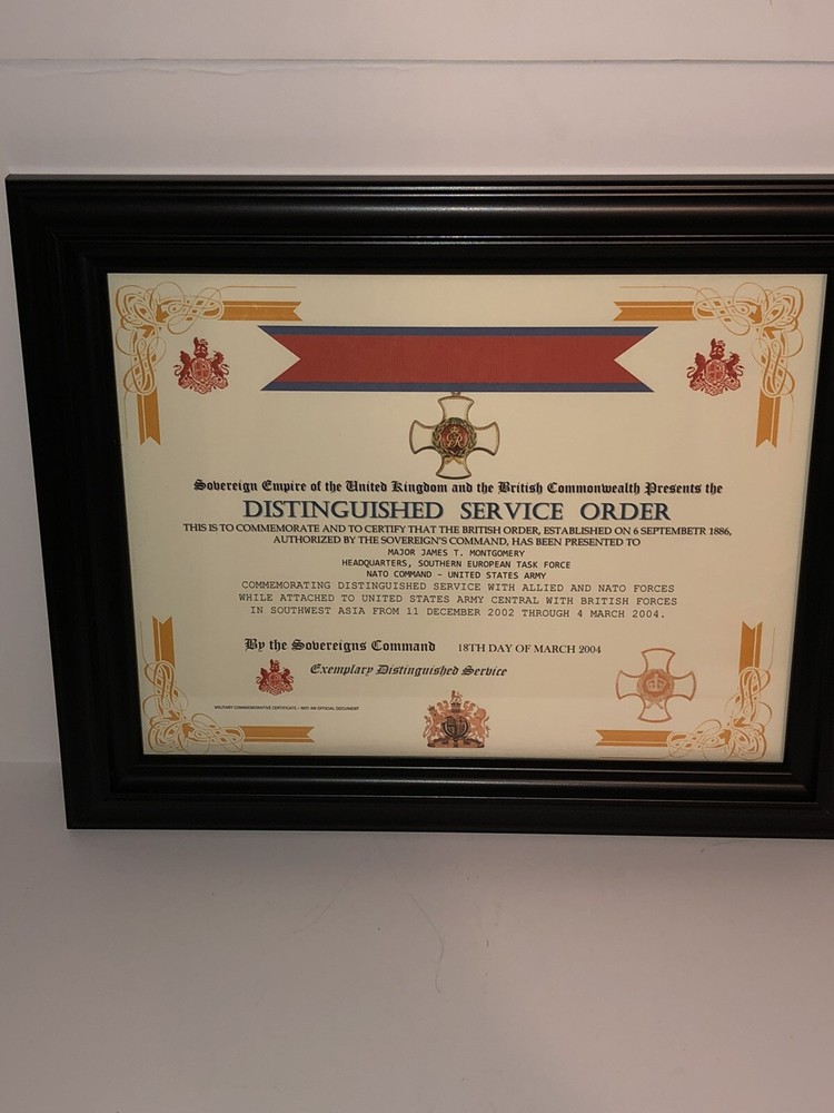 DISTINGUISHED SERVICE ORDER [UK] COMMEMORATIVE CERTIFICATE ~ Type 1