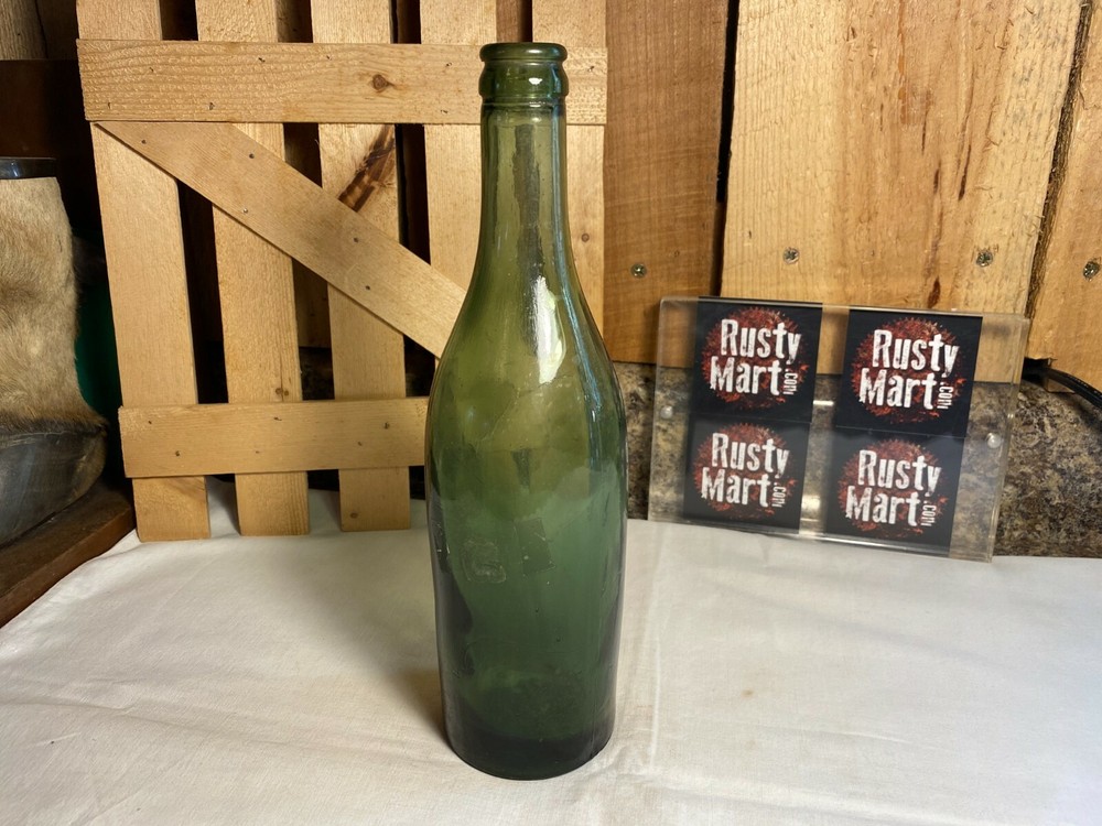 Vintage Green Glass Bottle V2E