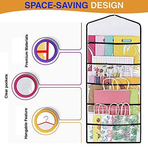 Hanging Double Sided Gift Bag Storage Organizer with Multiple Front and Black