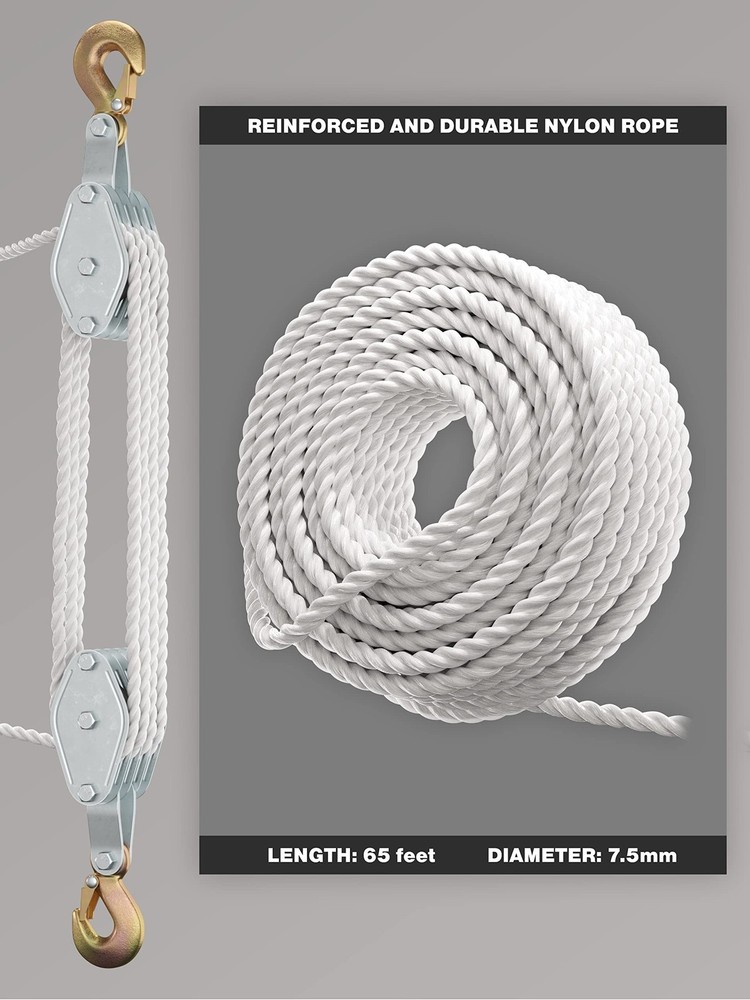 Block and Tackle Pulley System for Lifting Objects - SoB 4000LB Breaking Stre...