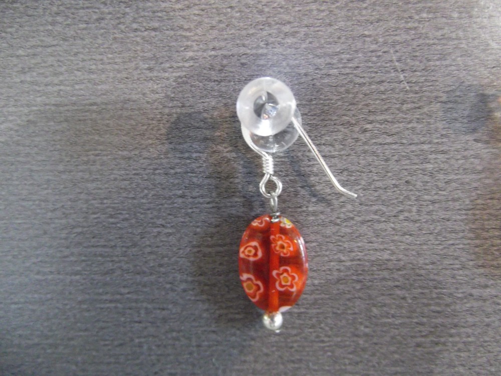 1 Pair Unique .5"in Glass Orange Etched Round Shape Dangle