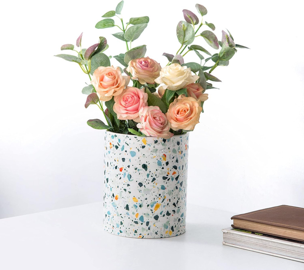 Kitchen Utensil Holder,7.2″Extra Large Stable Terrazzo Marble Pattern Ceramic Ut