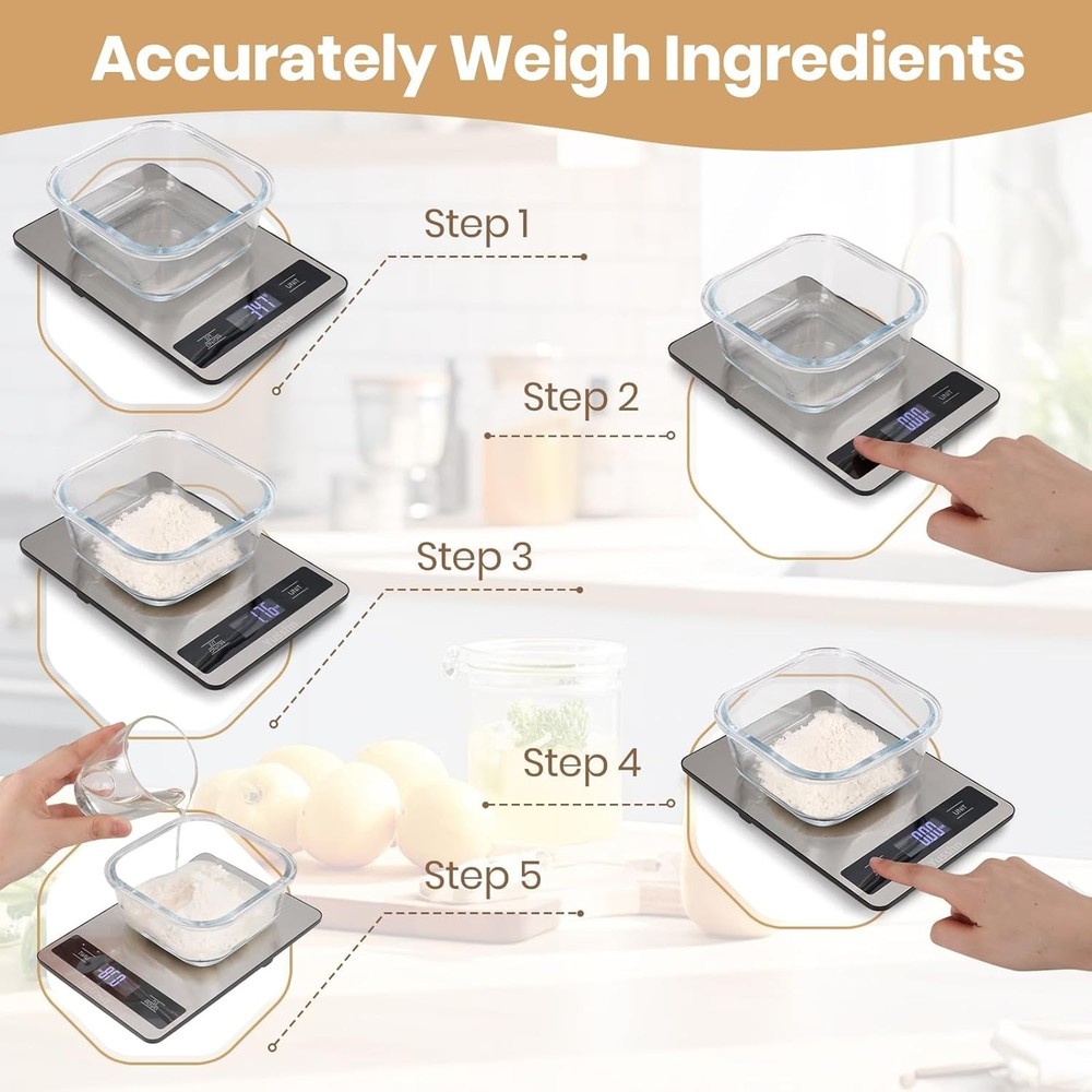 Accurate 11lb Kitchen Scale with Smart Tare & Auto-Off - Essential Cooking Tool