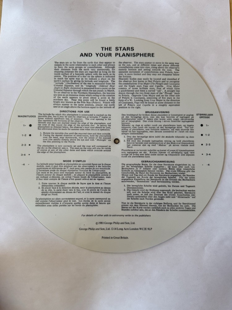 1981 vintage Planesphere Star Chart