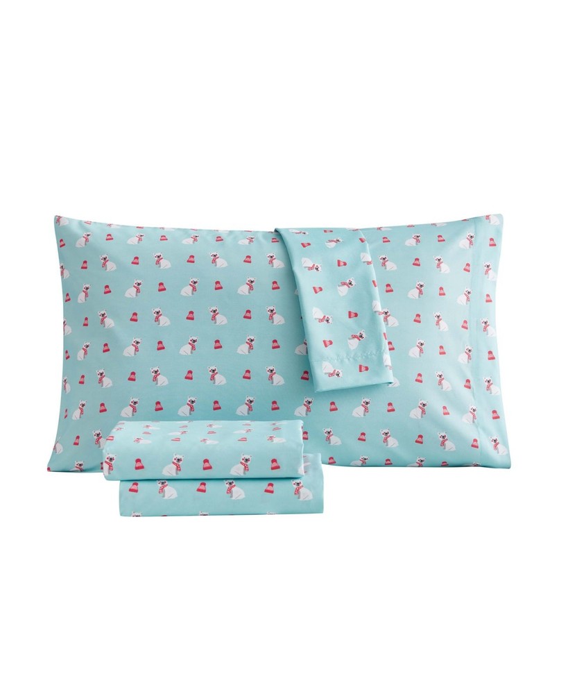 Sanders Kids Holiday Microfiber 4 pc Full Sheet Set, Aqua