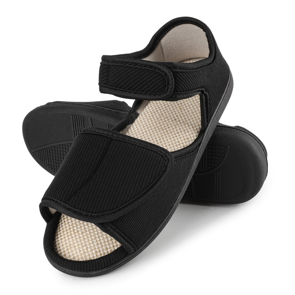 Men's Breathable Diabetic Sandals, Wide Width Adjustable Hook & Loop Open Toe