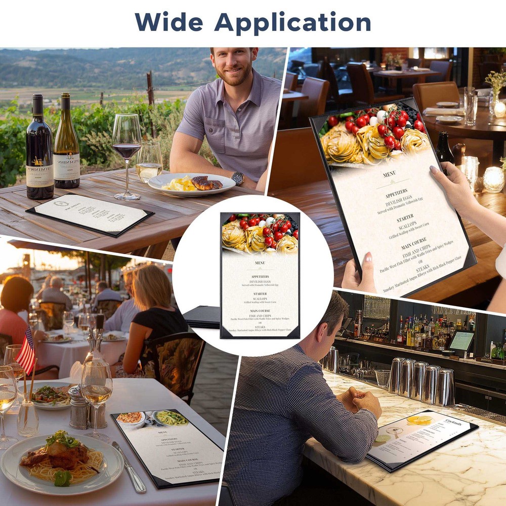 WeChef 5 Pack Leather Menu Covers 8.5"x14" Single Page Angled Corners Wine List