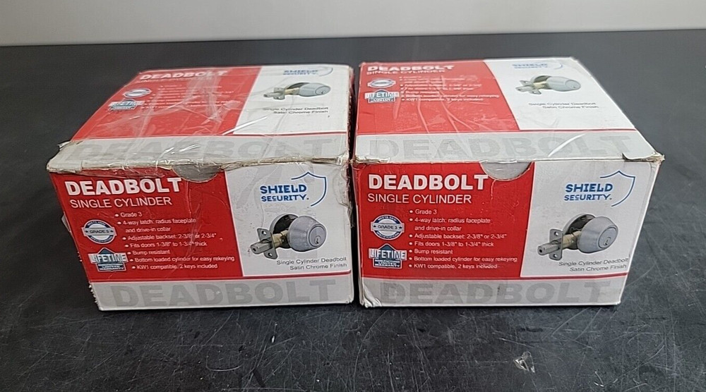 (2 Pack) Shield Security Single Cylinder Deadbolt Satin Chrome Grade 3