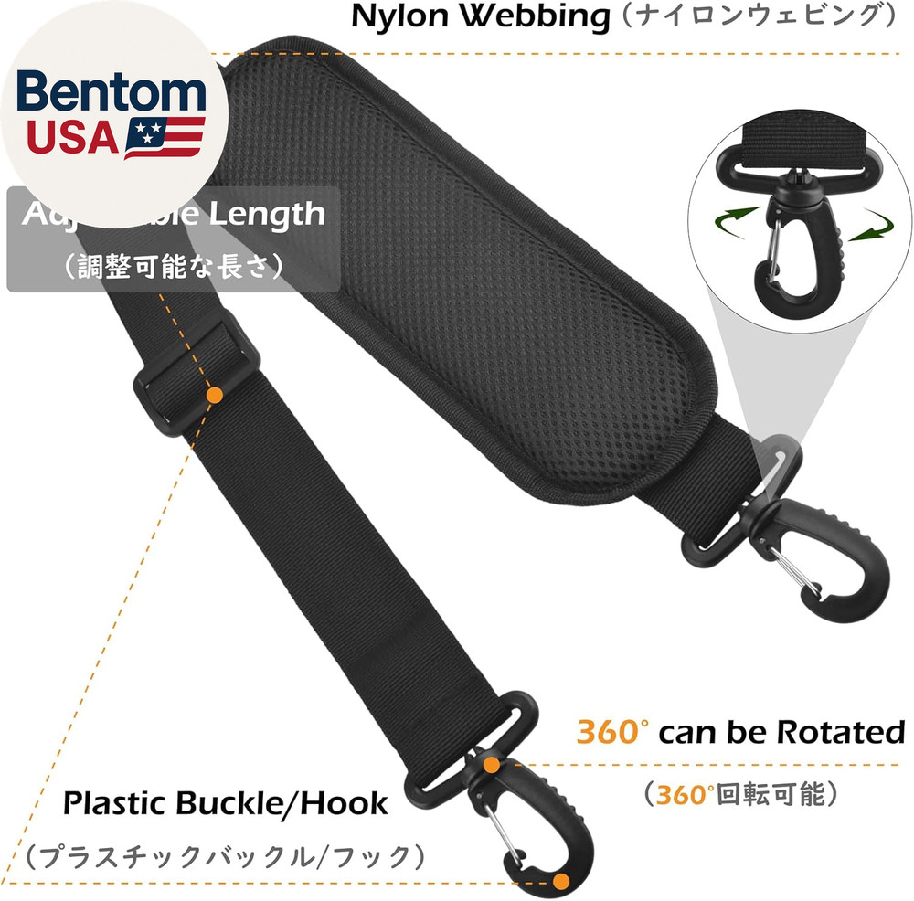 Bag Shoulder Strap Replacement Adjustable Strap with Padded Metal Hooks for Cros