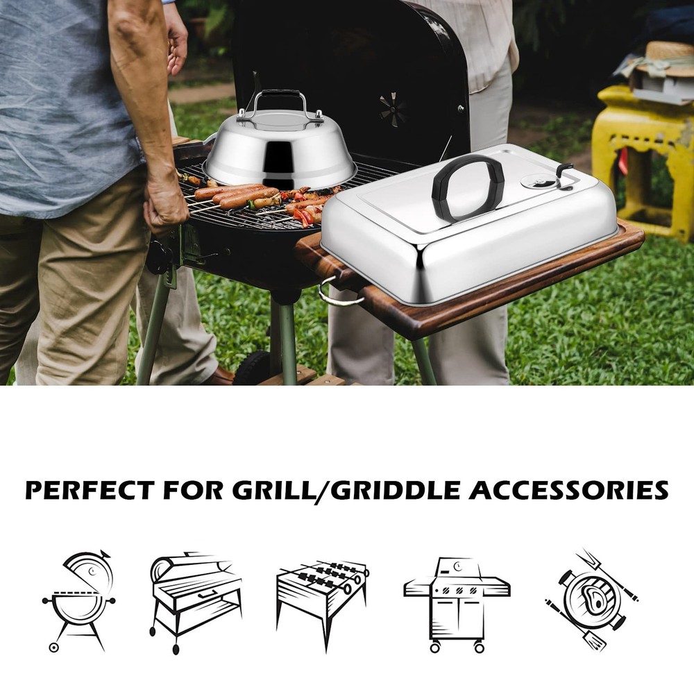 3Pcs Basting Cover for Griddle, Leonyo Large 13" Rectangular Cheese Silver