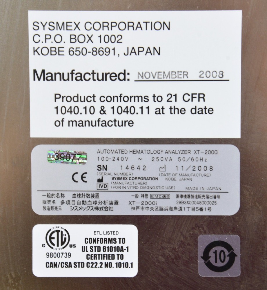 Sysmex XT-2000i Automated Hematology Analyzer