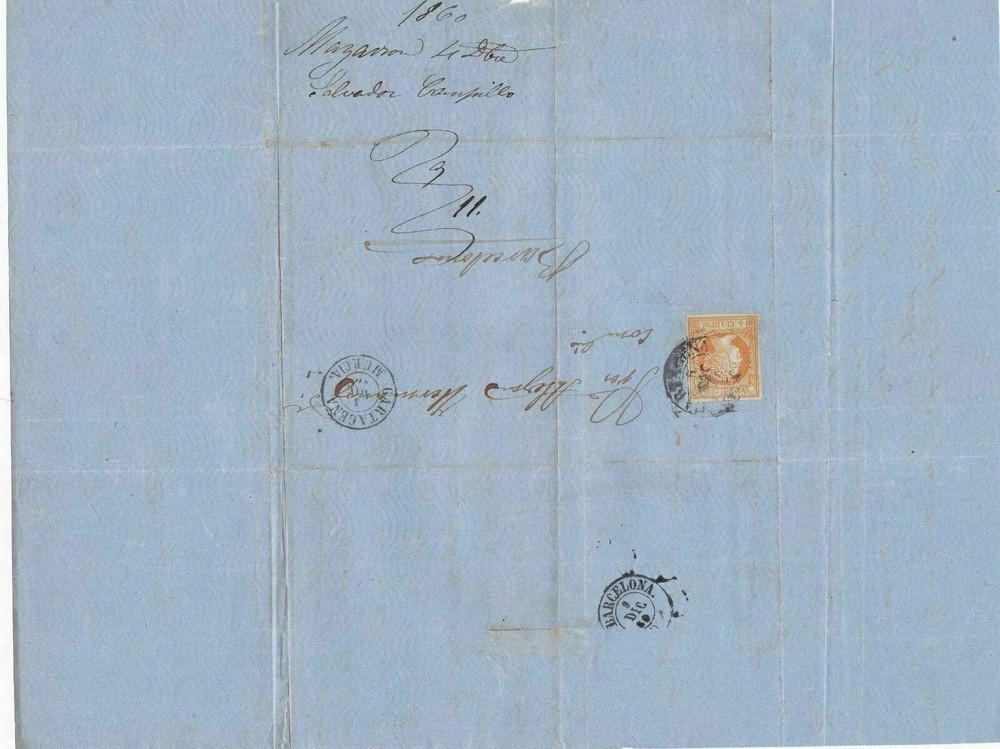 Spain 19th century imperf stamp cover  Ref: 8250