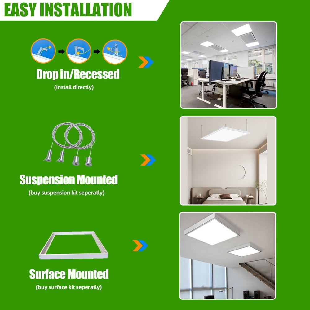 6Pack 2X2FT LED Flat Panel Light 45W Drop Ceiling Troffer Office Lamp 5000KWhite