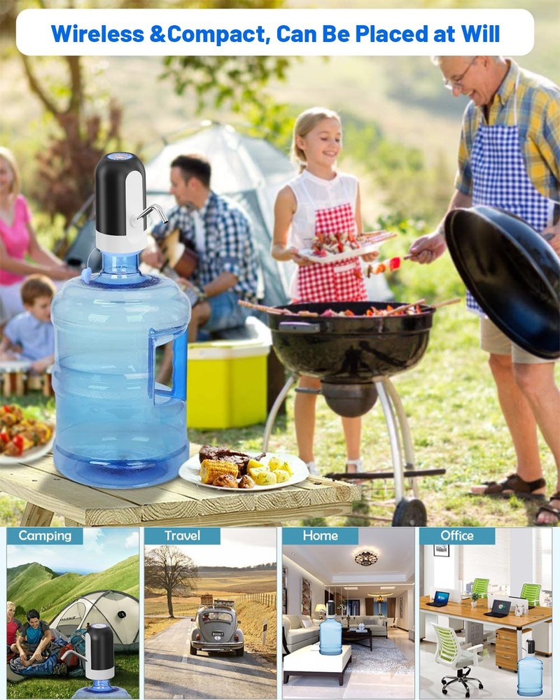 Electric Water Dispenser Pump USB Rechargeable for 3-5 Gallon Bottles Black